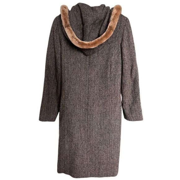 COLE HAAN Country Elegant Hooded Coat Brown Grey Color Button Down Size M - Picture 5 of 8